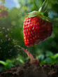 mouth watering strawberry beautifully falling into dirt