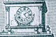 Macro image of clock on the one hundred US Dollar bill. Photo in high resolution.