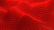 Red mosaic background, 3D waves from square shapes, technology abstract modern backdrop.