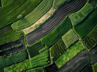 Wall Mural - Aerial view of rice fields.