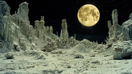 Sticker - a large moon is in the sky above a desolate landscape