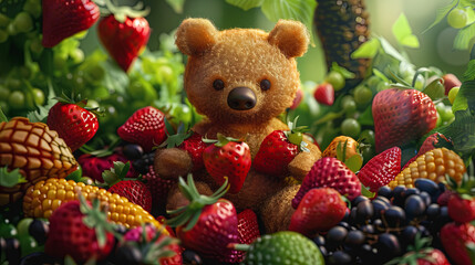 Wall Mural - Fruit bear surrounded by berries and fruits