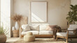 © sumetho - Mock up frame in Earth Tone living room interior, farmhouse style.