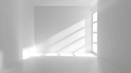 Wall Mural - Empty white room with sunlight. Abstract studio background for product presentation 3d room with copy space
