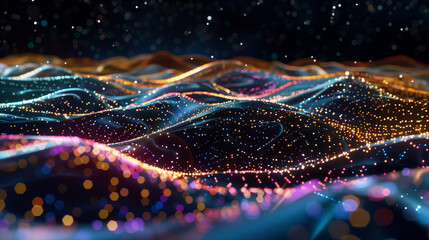 Wall Mural - Dynamic Digital Wave Visualization with Colorful Light Particles