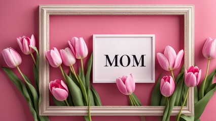 Sticker - card with tulips, mother's day