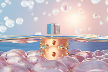 Wall Mural - Cosmetic serum Oil with molecule drop on skin cell, Skin Repair, moisturizer, collagen serum, 3d animation.