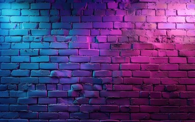 Wall Mural - Symmetrical pattern of purple and electric blue paint on brickwork