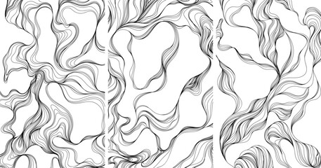 hand drawn abstract illustration with wavy lines and curves collection. isolated smoke on white back