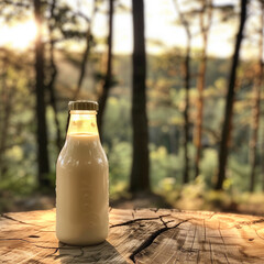 Wall Mural - Uplifting Almond Milk Bottle in a Quiet Forest Clearing