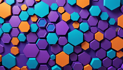 Wall Mural - blue shape colorful technology wall digital futuristic banner illustration xagon abstract orange 3d background geometric texture xagonal hexagon hexagonal three-dimensional cube purple colourful