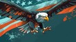 Majestic American Eagle in Flight, Stars and Stripes Background Illustration