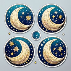 Circular Moon Stickers featuring enchanting illustrations of the moon in all its luminous