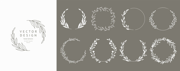 Wall Mural - floral circle frame. hand drawn elegant botanical round borders, wreaths with branches, leaves and f