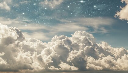 Wall Mural -  Summer blue sky and stars fantasy cloud background 