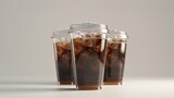 Fototapeta  - A lifelike clear throwaway cup, a transparent plastic cup mockup with a lid, an iced coffee, 3D modeling, and rendering