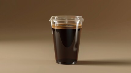 Wall Mural - Americano, transparent plastic cup mockup with lid, realistic transparent disposable cup, 3D modeling, and rendering