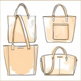Fototapeta  - BAG, technical drawing flat sketch, tote bag, purse, women's shopping bag, and makeup bag vector design template.