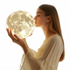 Poster - Woman holding a 3D Full Moon