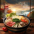 realistic photo of the sukiyaki menu, a typical Japanese food