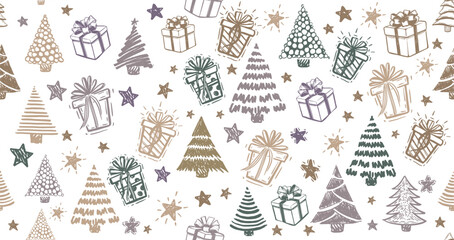 Wall Mural - christmas tree, new year set, hand drawn illustrations. vector.