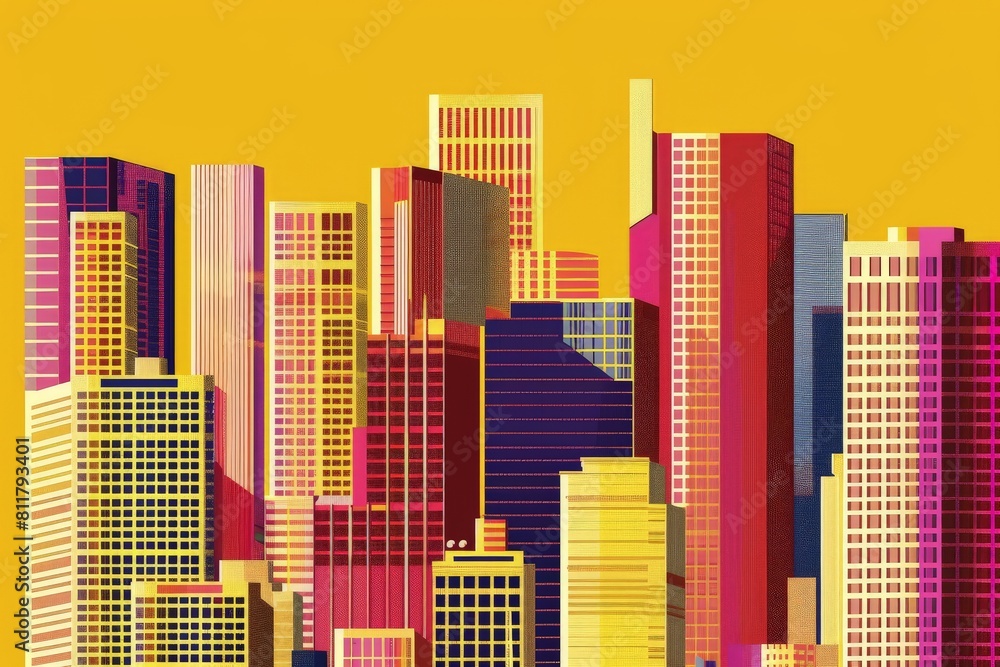 Set of six modern high-rise building on a white background. View of the ...