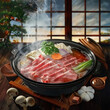 realistic photo of the sukiyaki menu, a typical Japanese food