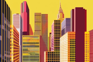 Skyscrapers, high-rise buildings colorful vector illustrations set. Beautiful simple AI generated image in 4K, unique.