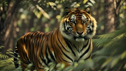 Wall Mural - portrait of sumatran tiger in a jungle (panthera tigris sumatrae)
