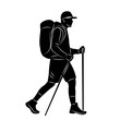 traveler with a backpack walking silhouette on a white background vector