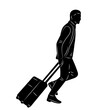 man going on vacation with suitcase silhouette on white background vector