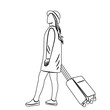sketch of a woman with a suitcase, traveler on a white background vector