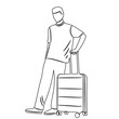 sketch of a man with a suitcase, traveler on a white background vector