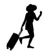 woman going on vacation with suitcase silhouette on white background vector