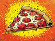 Colorful pop art style pizza slice with vibrant pepperoni toppings