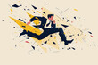 Dynamic flat vector illustration of businessman in motion with abstract shapes