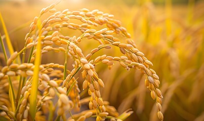 Capture the essence of a thriving rice field ready for harvest, Generative AI 