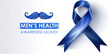 A blue ribbon with a mustache on it that says Men's Health Awareness Month