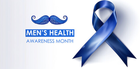 Wall Mural - A blue ribbon with a mustache on it that says Men's Health Awareness Month