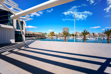 Wall Mural - Harbor with promenade and view to the boats in Alicante, Spain