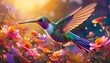 Describe the intricate dance of a hummingbird as it flits between flowers in search of nectar.