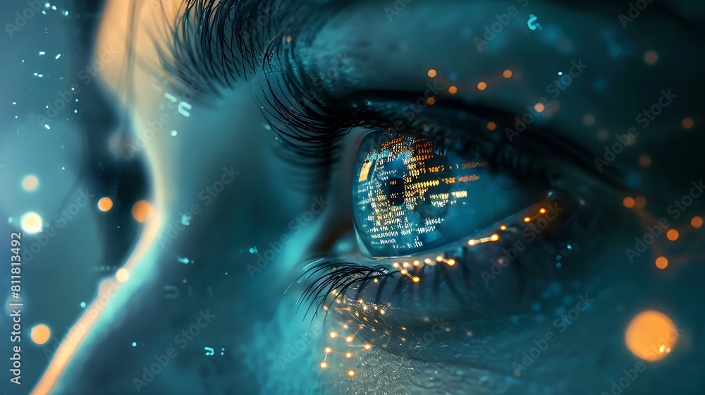 Futuristic Digital Human Face with Glowing Data and Code - Technology ...
