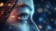 Futuristic Digital Human Face with Glowing Data and Code - Technology Concept of AI and Automation, Artificial Intelligence in business processes