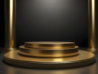 Wall Mural - Realistic 3d golden cylinder pedestal podium in luxury style. Minimal scene for mock up product display advertisement