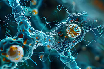 Wall Mural - 3d rendering of Human cell or Embryonic stem cell microscope background.