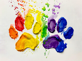 Wall Mural - A rainbow paw print with paint on it.