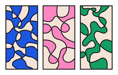 Fototapete - Set of abstract vertical backgrounds with colorful waves. Trendy vector illustration in style retro 60s, 70s.	