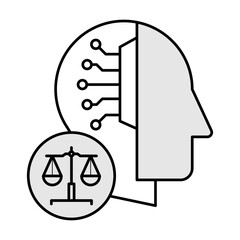 Black outline and gray color ai vector icon design of Ai ethics, legal icon. Machine learning Legal icon on transparent background. 