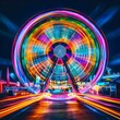 Rainbow Ferris Wheel in Whimsical Nighttime Carnival Setting