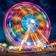 Rainbow Ferris Wheel Spinning Mesmerizing Lights at Night in Carnival Fairground